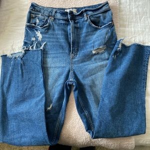 Free People Distressed Straight Leg High Rise Jean